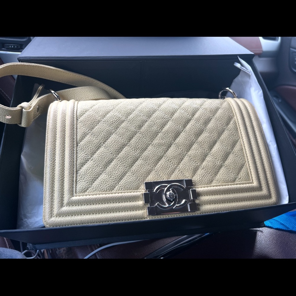 Chanel Cream Quilted Crossbody Bag with Gold Hardware